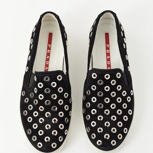 Prada Black Slip-On Shoes with Silver Accents